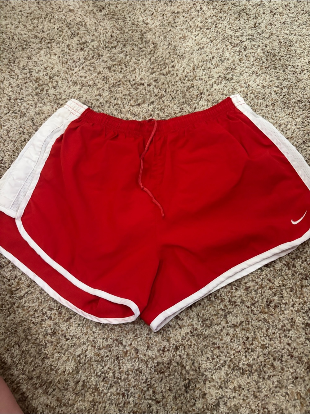 Nike Red Women's Athletic Shorts with White Trim